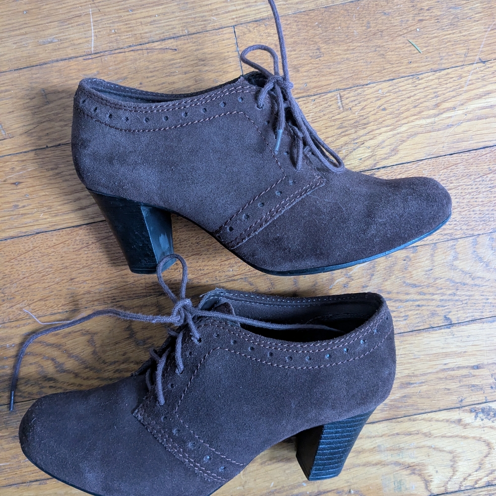 Clarks Dark Brown Suede Heeled Boots